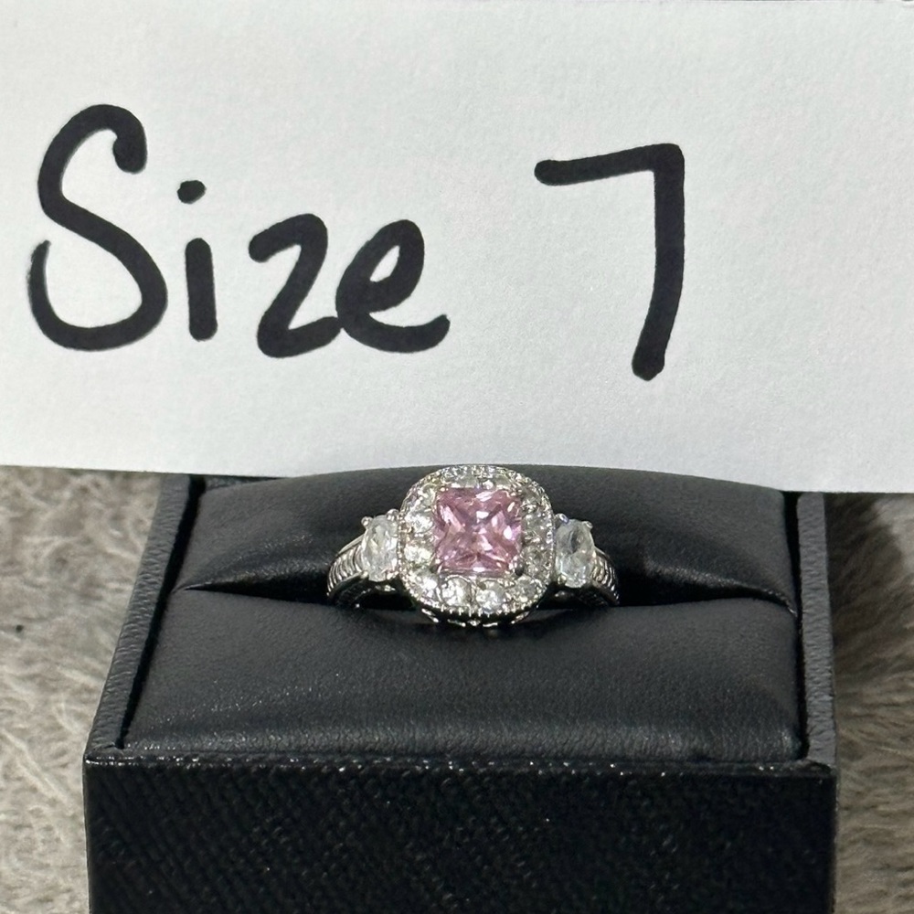 1ct Rose Quartz, 1/2ct Cubic Zirconia 10k white gold plated sterling si…